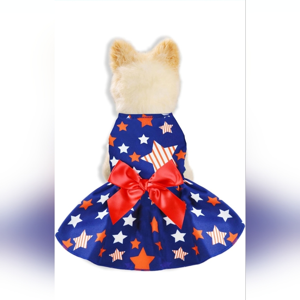 New Americana Dog Dress with Stars Pattern and Bowknot Decoration Holiday L